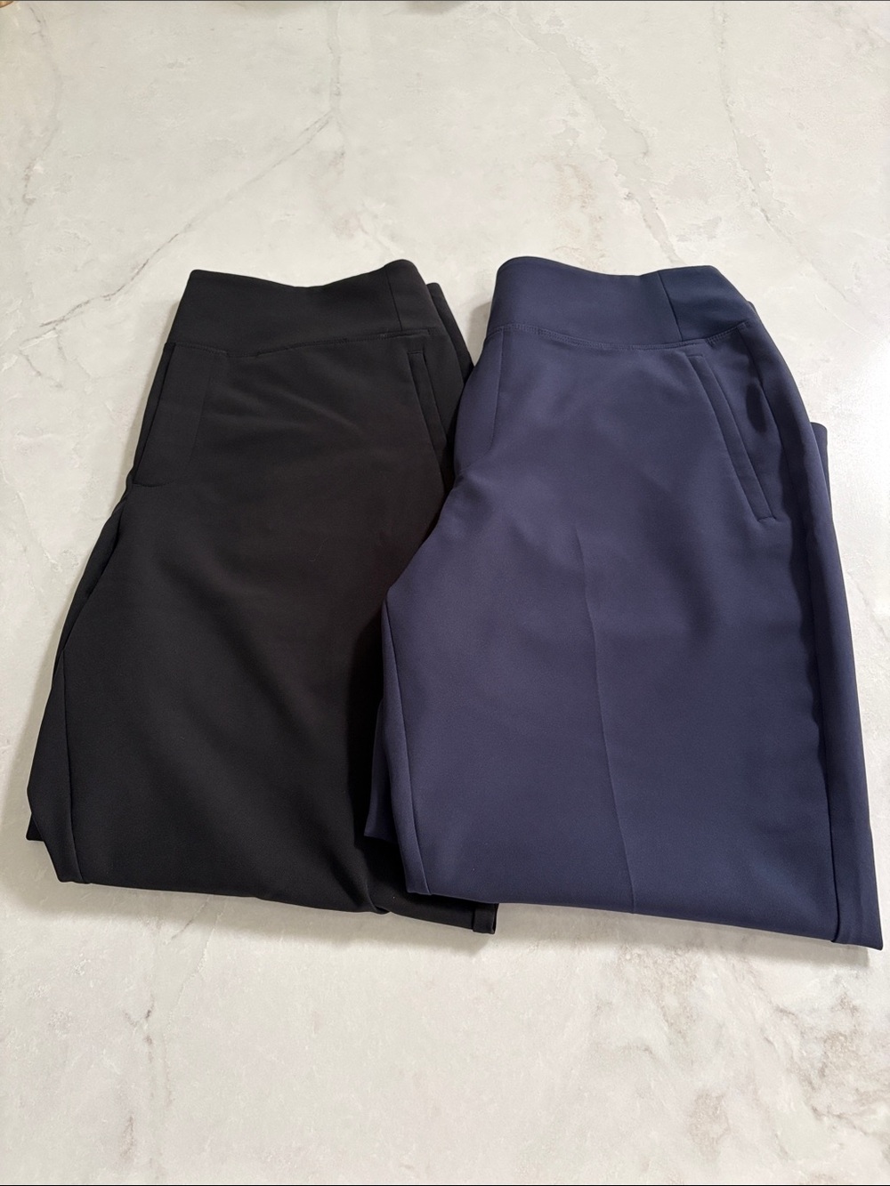 Athleta Endless High Rise Pants Set of 2 in Black & Navy Work Travel Size 14P